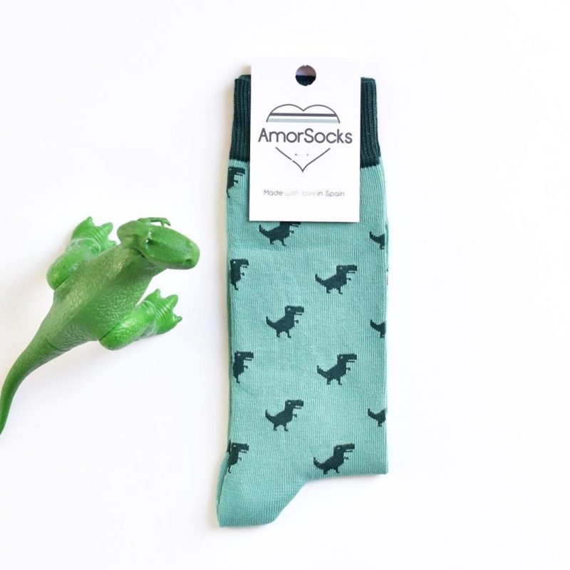 amorsocks-calcetines-socks-dinos-dinosaurios-trex-tiranoraurio-verde-green-calcetin