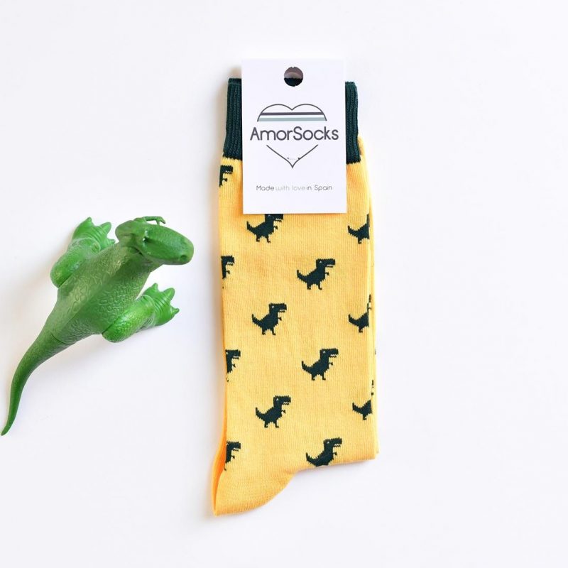 amorsocks-calcetines-socks-dinos-dinosaurios-trex-tiranoraurio-amarillo-yellow-calcetin
